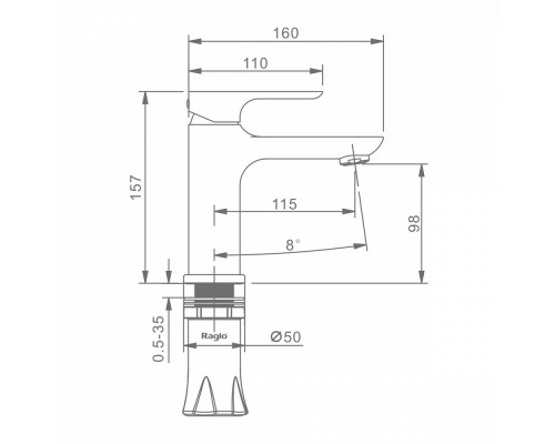 Смеситель Raglo R03.10.06 для раковины монолитный, черный