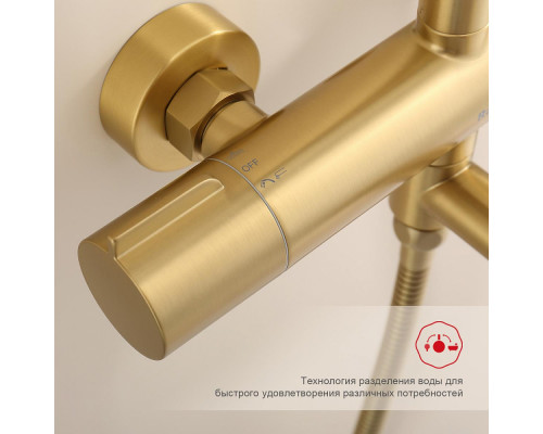 Душевая система Raglo R20.24.03 для ванны и душа излив поворотный 15 см, сатин золотой