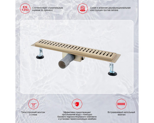 Душевой трап Raglo R650.50.03 500мм, нержавеющая сталь, сатин золотой