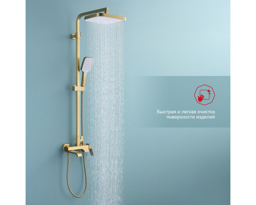 Душевая система Raglo R02.24.03 для ванны и душа излив поворотный 20 см, сатин золотой