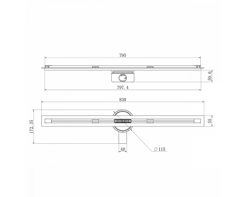 Душевой трап щелевой Raglo R653.80.05 800мм, нержавеющая сталь, сатин