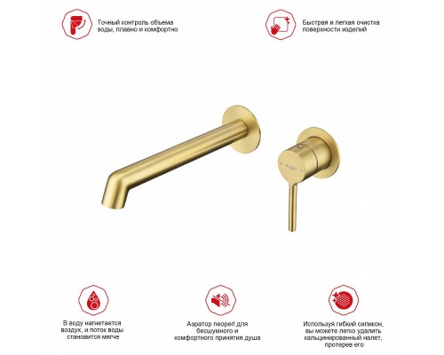 Смеситель Raglo R20.11.03 для раковины встраиваемый монолитный, сатин золотой