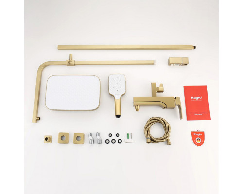 Душевая система Raglo R02.24.03 для ванны и душа излив поворотный 20 см, сатин золотой
