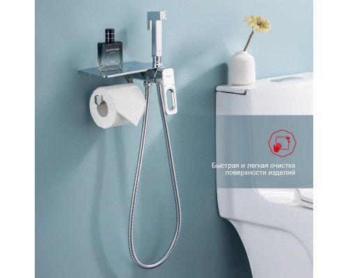Смеситель Raglo R51.55 с гигиеническим душем встраиваемый с полкой и держателем бумаги, хром