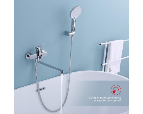 Смеситель Raglo R03.22 для ванны и душа универсальный поворотный излив 30 см, хром