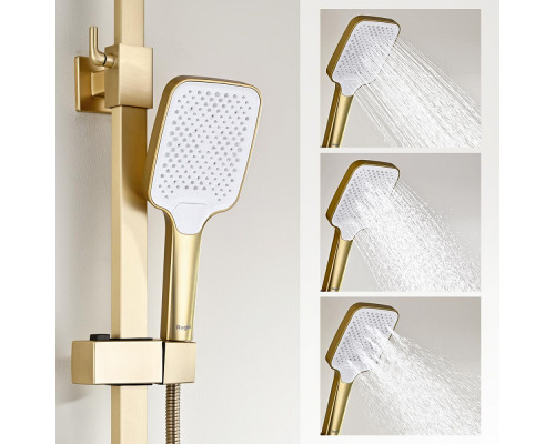 Душевая система Raglo R01.24.03 для ванны и душа излив поворотный 20 см, сатин золотой