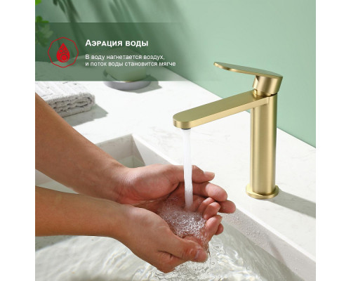 Смеситель Raglo R10.10.03 для раковины монолитный, сатин золотой