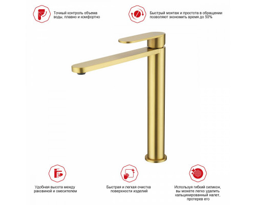 Смеситель Raglo R10.15.03 для раковины высокий монолитный, сатин золотой