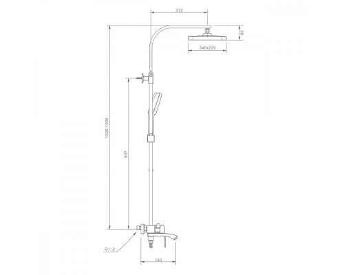Душевая система Raglo R01.24.06 для ванны и душа излив поворотный 20 см, черный
