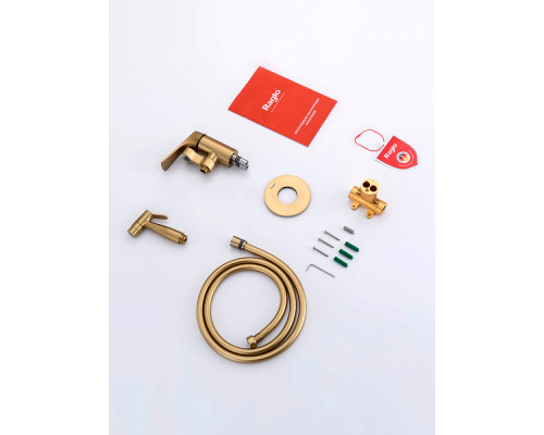 Смеситель Raglo R07.52.03 с гигиеническим душем встраиваемый , сатин золотой