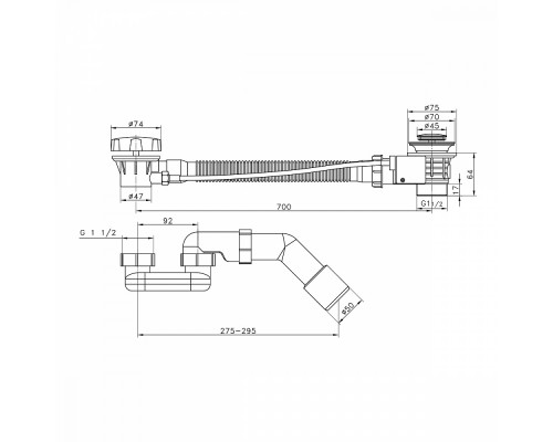 Слив-перелив для ванны Raglo R600.30.03 полуавтоматический (с тросиком), латунь/пластик, сатин золотой
