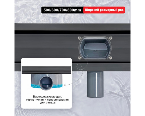 Душевой трап Raglo R651.80.09 800мм, нержавеющая сталь, графит