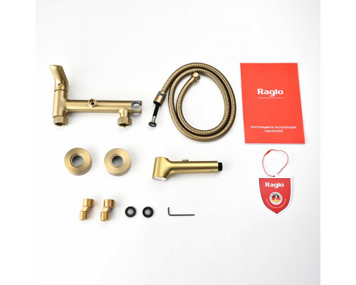 Смеситель Raglo R03.51.03 с гигиеническим душем настенный , сатин золотой