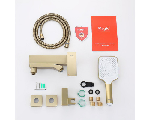 Смеситель Raglo R01.30.03 для ванны и душа настенный излив поворотный 15 см, сатин золотой