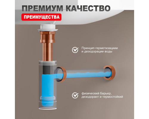 Сифон для раковины Raglo R600.20.33 бутылочный, латунь, матовая медь