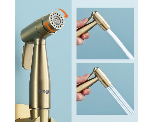 Смеситель Raglo R20.52.03 с гигиеническим душем встраиваемый , сатин золотой