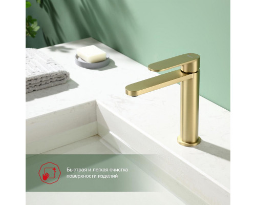 Смеситель Raglo R10.10.03 для раковины монолитный, сатин золотой