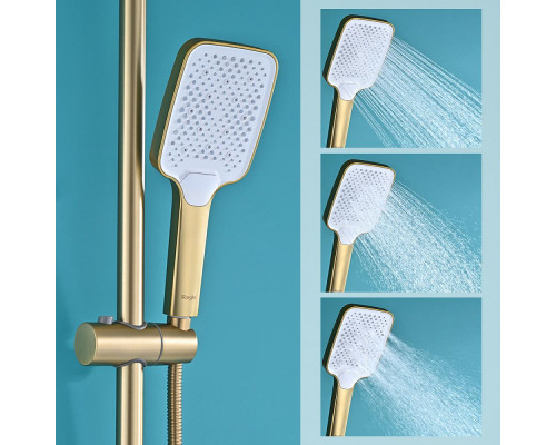 Душевая система Raglo R01.26.03 для ванны и душа с термостатом излив поворотный 15 см, сатин золотой