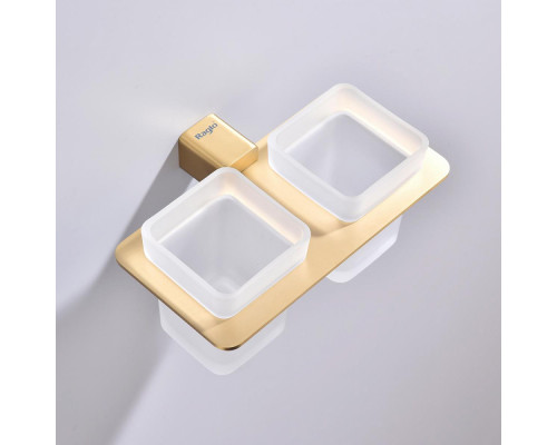 Стакан для зубных щеток с держателем Raglo R301.08.03 двойной,сатин золотой