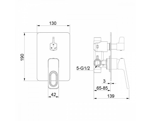 Смеситель Raglo R51.273.03 для ванны и душа встраиваемый на 3 режима, сатин золотой