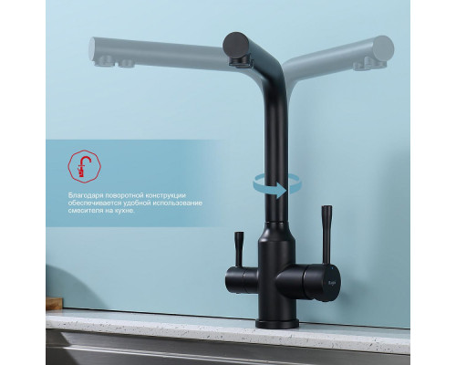 Смеситель Raglo R81.61.06 для кухни с подключением к фильтру излив поворотный, черный
