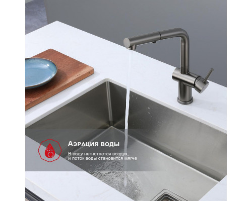 Смеситель Raglo R86.49.09 для кухни с выдвижным изливом, графит