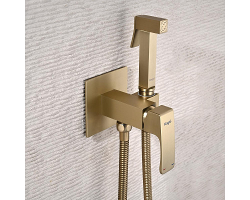 Смеситель Raglo R01.52.03 с гигиеническим душем встраиваемый , сатин золотой