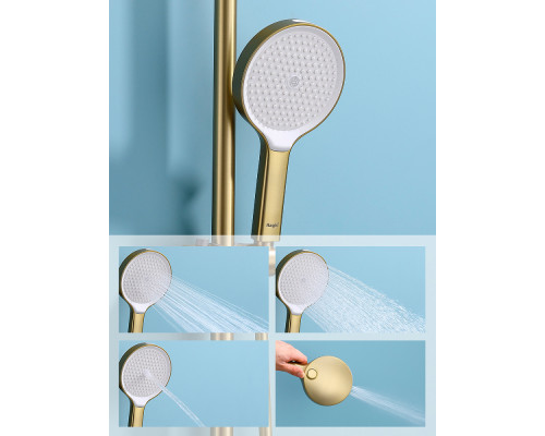 Душевая система Raglo R07.24.03 для ванны и душа излив поворотный 20 см, сатин золотой