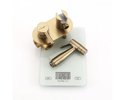 Смеситель Raglo R20.52.03 с гигиеническим душем встраиваемый , сатин золотой