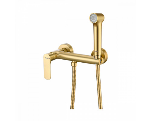 Смеситель Raglo R03.51.03 с гигиеническим душем настенный , сатин золотой