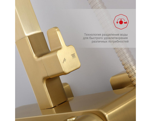 Душевая система Raglo R51.24.03 для ванны и душа излив поворотный 15 см, сатин золотой