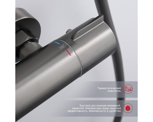 Душевая система Raglo R20.26.09 для ванны и душа с термостатом излив поворотный 15 см, графит