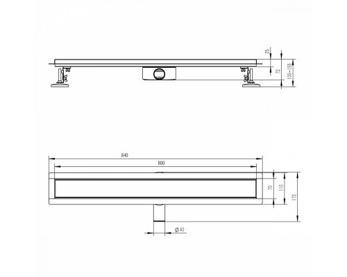Душевой трап двухсторонний/под плитку Raglo R652.80.05 800мм, нержавеющая сталь, сатин
