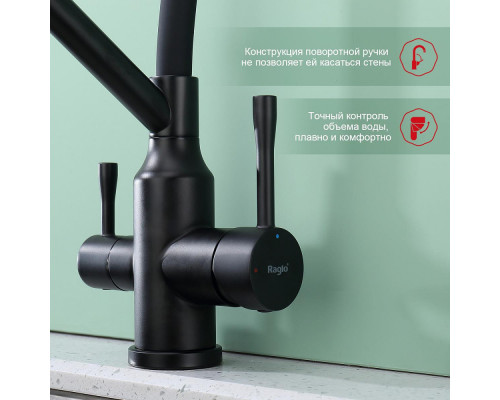 Смеситель Raglo R81.62.06 для кухни с подключением к фильтру съёмный гибкий излив с магнитным фиксатором, черный