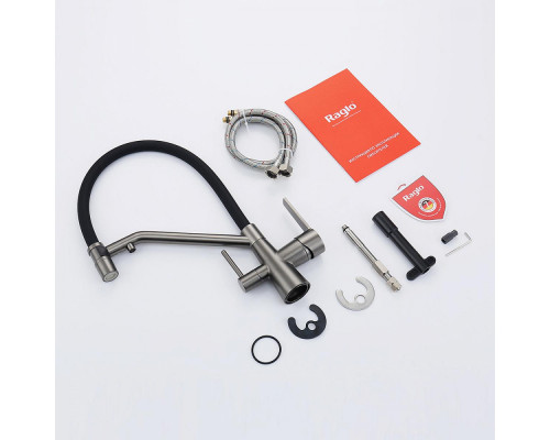 Смеситель Raglo R80.62.09 для кухни с подключением к фильтру съёмный гибкий излив с магнитным фиксатором, графит