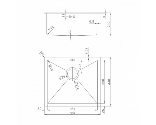 Кухонная мойка Raglo R703.5044.05 из нержавеющей стали в базу от 60см, сатин