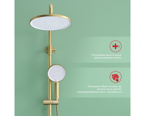 Душевая система Raglo R03.24.03 для ванны и душа излив поворотный 15 см, сатин золотой