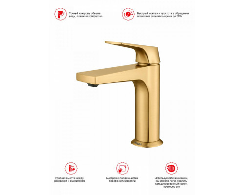 Смеситель Raglo R07.10.03 для раковины монолитный, сатин золотой