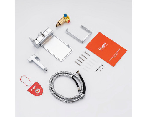 Смеситель Raglo R51.55 с гигиеническим душем встраиваемый с полкой и держателем бумаги, хром