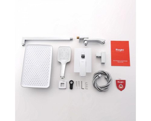 Душевая система Raglo R01.27 для ванны и душа встраиваемая на 3 режима излив поворотный 20 см, хром