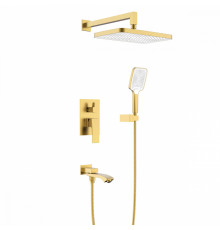 Душевая система Raglo R01.27.03 для ванны и душа встраиваемая на 3 режима излив поворотный 20 см, сатин золотой
