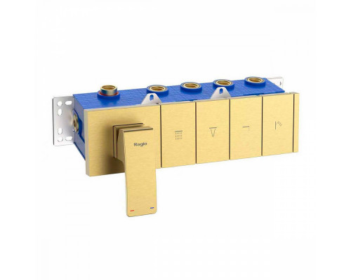 Смеситель Raglo R02.274.03 для ванны и душа встраиваемый на 4 режима (кнопочное управление), сатин золотой