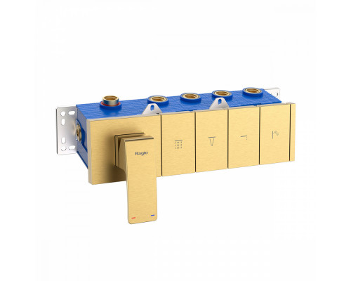 Смеситель Raglo R02.274.03 для ванны и душа встраиваемый на 4 режима (кнопочное управление), сатин золотой