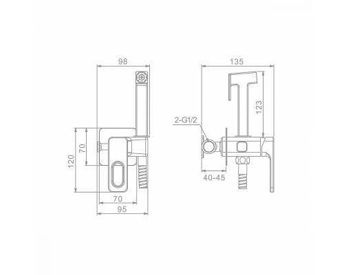 Смеситель Raglo R51.52.06 с гигиеническим душем встраиваемый , черный
