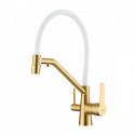 Смеситель Raglo R80.62.03 для кухни с подключением к фильтру съёмный гибкий излив с магнитным фиксатором, сатин золотой