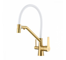 Смеситель Raglo R80.62.03 для кухни с подключением к фильтру съёмный гибкий излив с магнитным фиксатором, сатин золотой