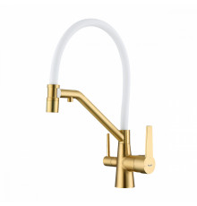 Смеситель Raglo R80.62.03 для кухни с подключением к фильтру съёмный гибкий излив с магнитным фиксатором, сатин золотой