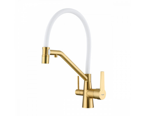 Смеситель Raglo R80.62.03 для кухни с подключением к фильтру съёмный гибкий излив с магнитным фиксатором, сатин золотой