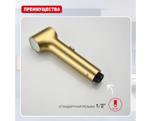 Лейка для гигиенического душа Raglo R460.05.03 с клавишей регулировки воды пластик/силикон, сатинзолотой