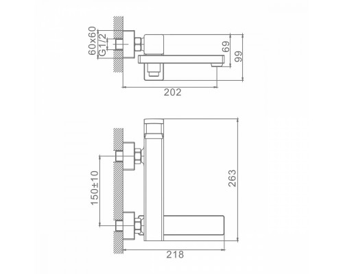 Смеситель Raglo R30.30.06 для ванны и душа настенный излив поворотный 15 см, черный